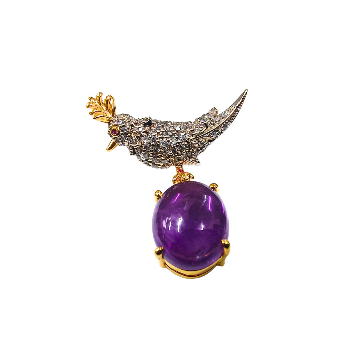 Vintage-Inspired Silver Brooch Set with Real Amethyst