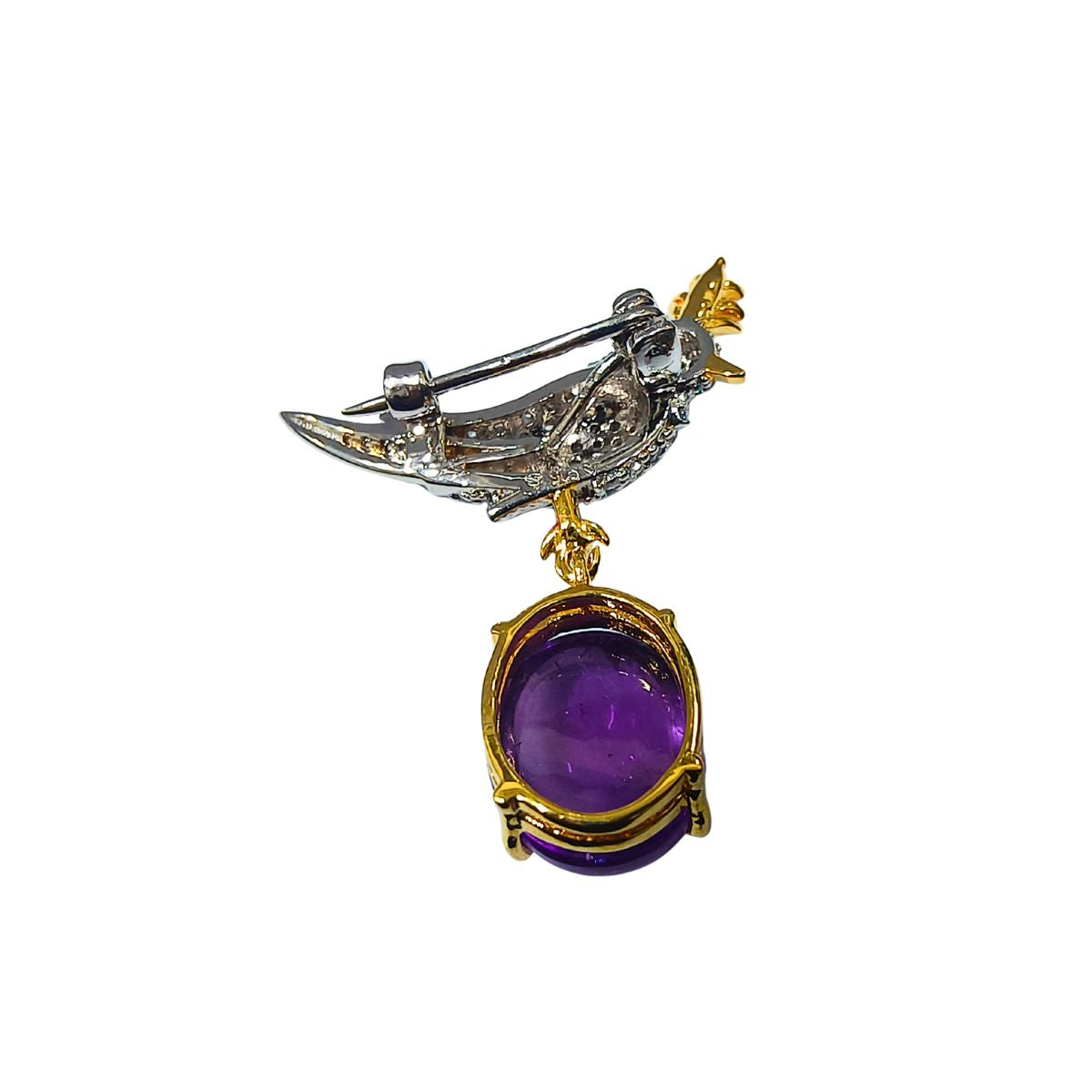Tiffany-Inspired Amethyst Cabochon Brooch Set in Silver