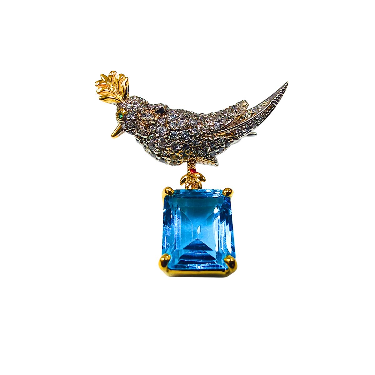 Royal Blue Topaz & Zirconia Designer Brooch Set in Silver