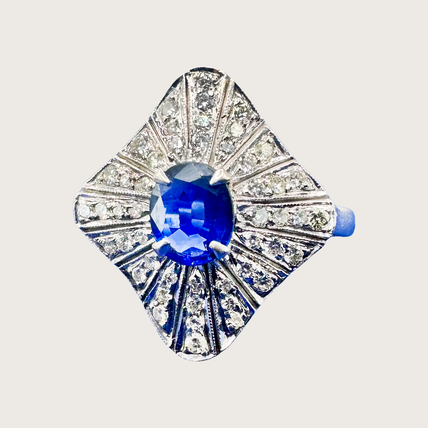 Modern Empress Blue Sapphire and Diamond Ring in White Gold