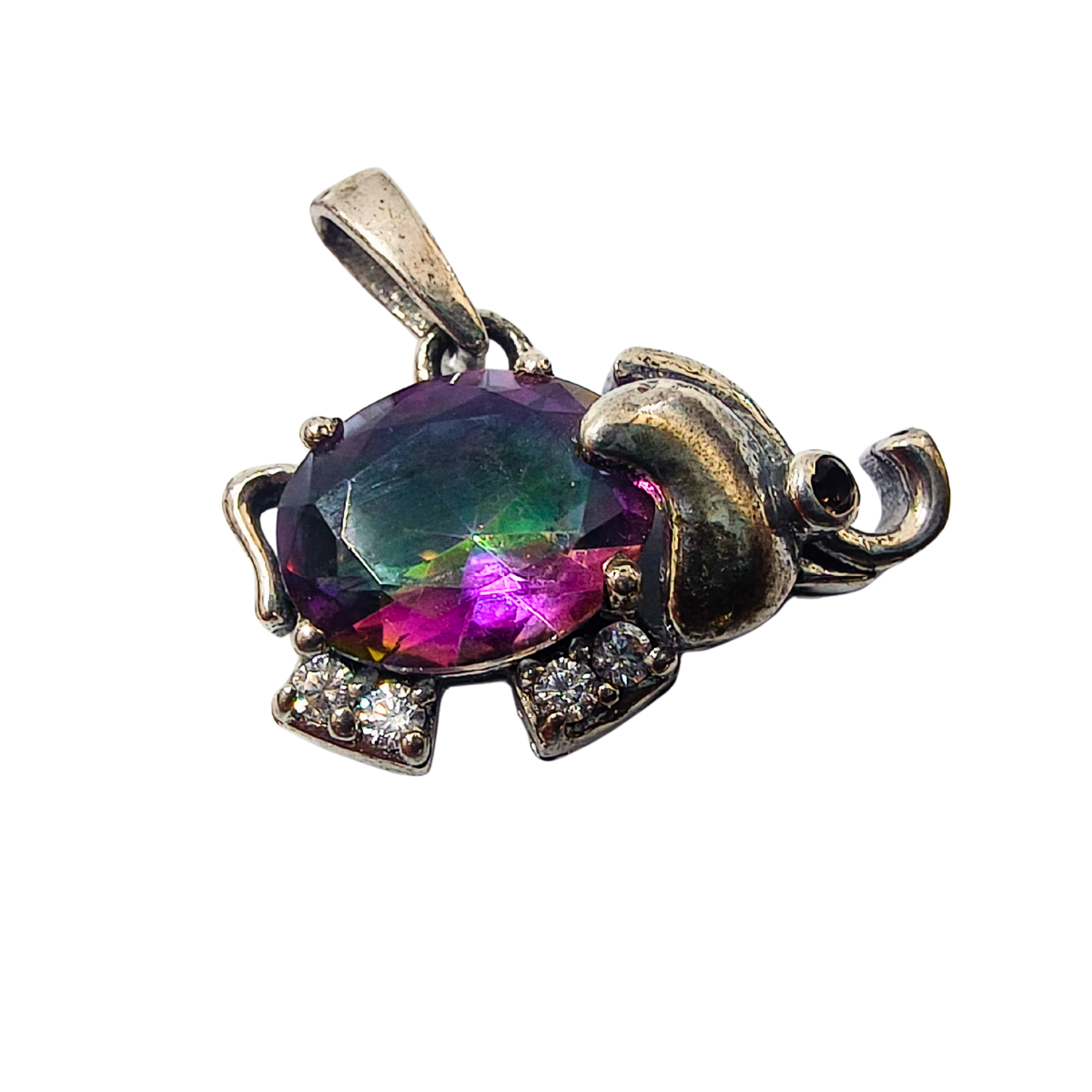 Majestic Elephant Charm Pendant with Alexandrite & Zirconia