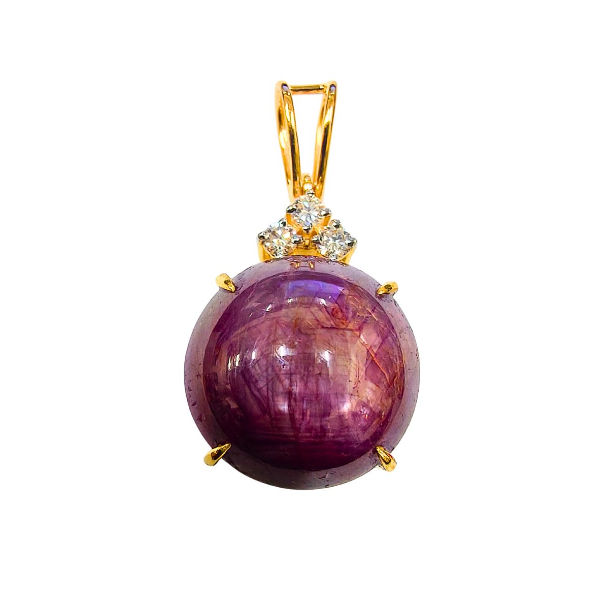 14Kt Gold Pendant with Natural Mysore Star Ruby (11.71 Cts) & CVD Lab Diamonds (0.25 Cts)