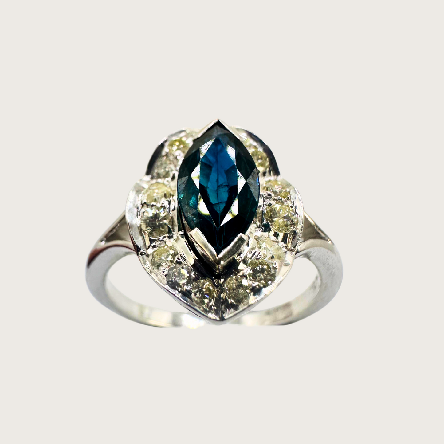 SGR-125 Sapphire and Diamond Ring in 14K White Gold (1 Marquise Sapphire, 16 Round Diamonds)