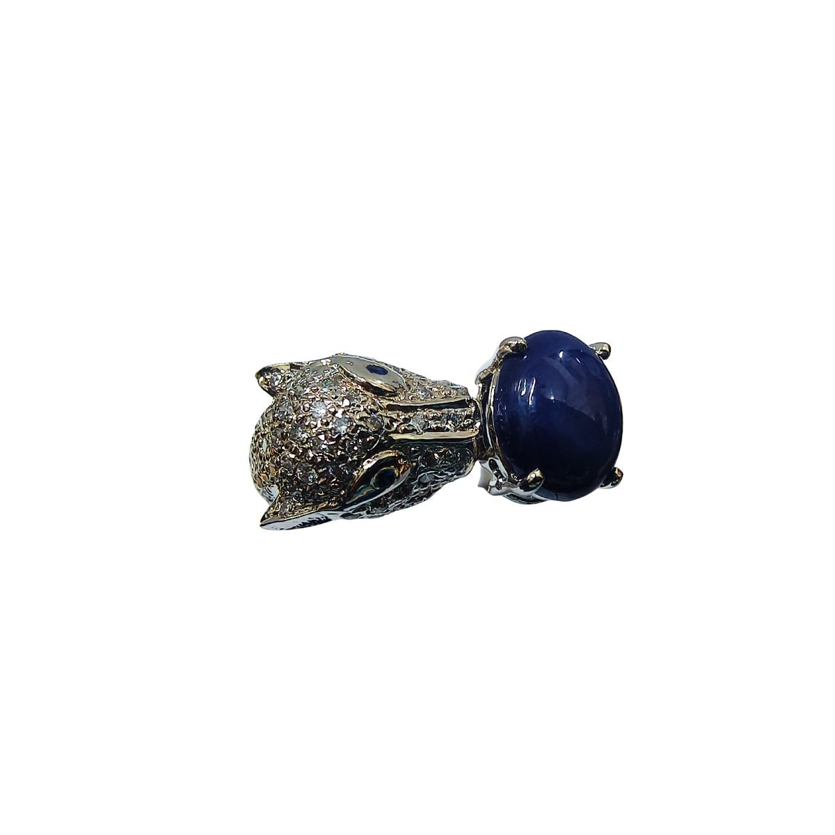 Tiger Face Designer Silver Ring with Lundi Blue Star Lab Diamonds