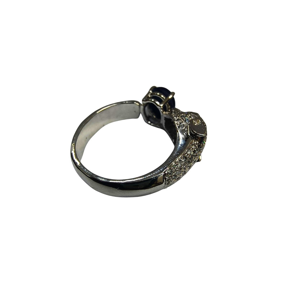Tiger Face Designer Silver Ring with Lundi Blue Star Lab Diamonds
