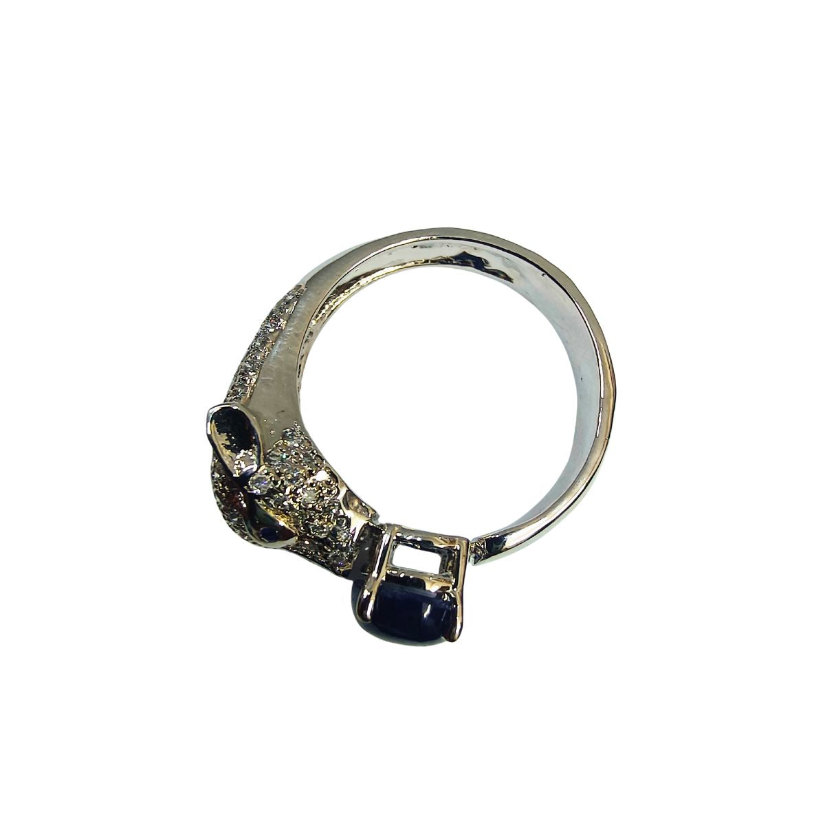Tiger Face Designer Silver Ring with Lundi Blue Star Lab Diamonds