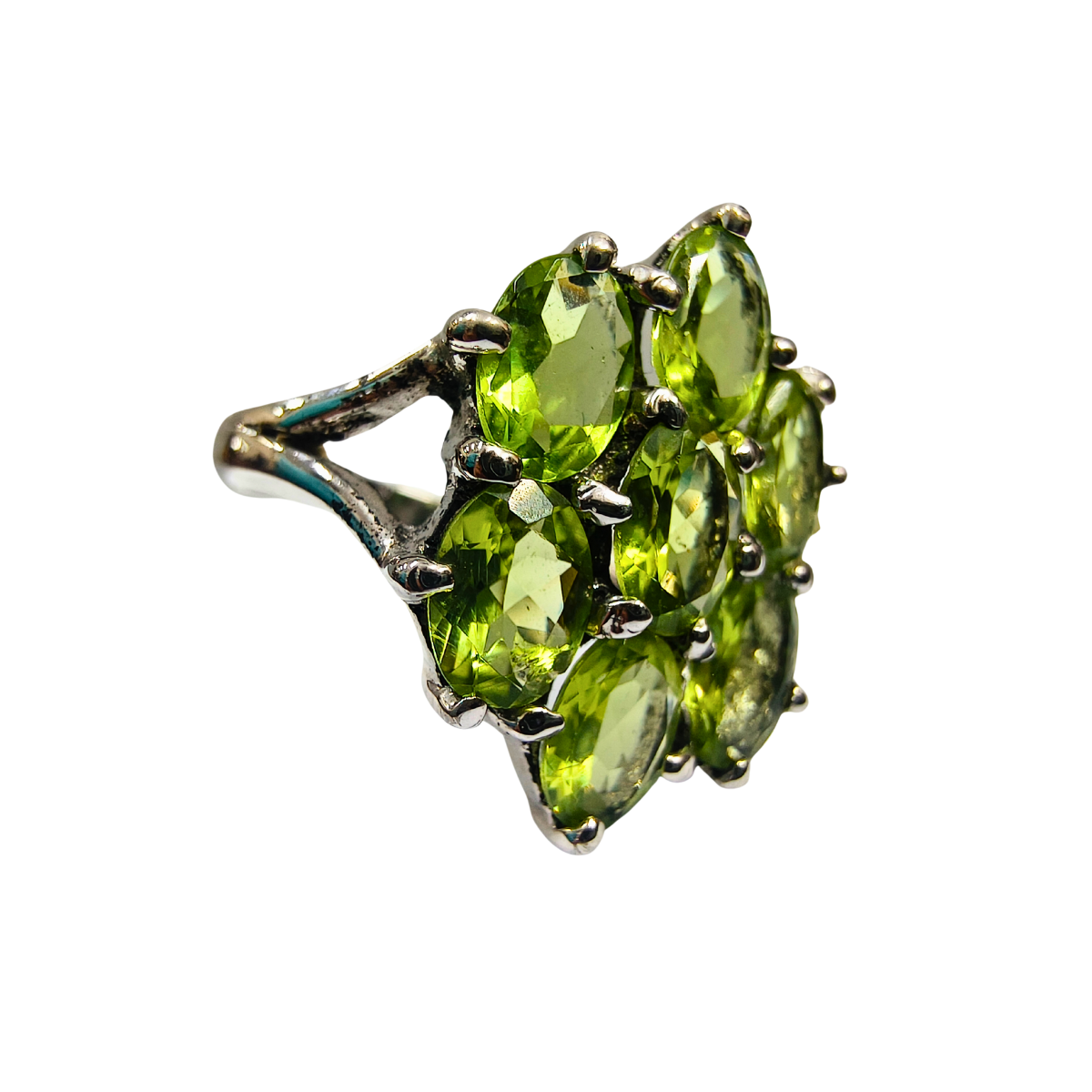 Celestial Green Peridot Cluster Statement Ring