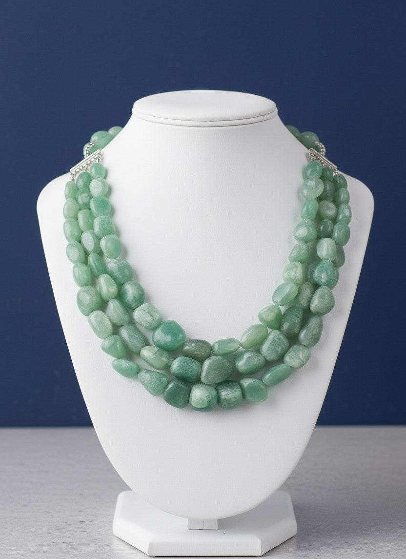 Serene Green Aventurine 3-Row Necklace