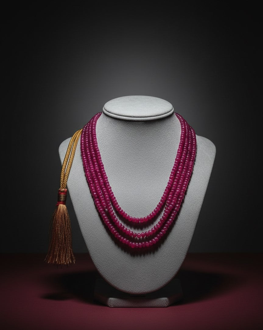 Luxe Three-Strand Faceted Ruby Necklace