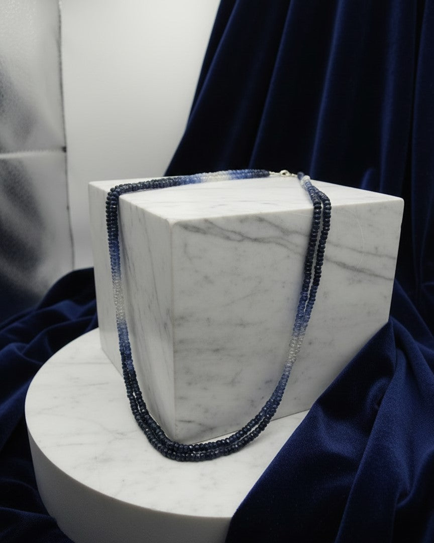 Royal Blue Sapphire Faceted Shaded Bead Necklace