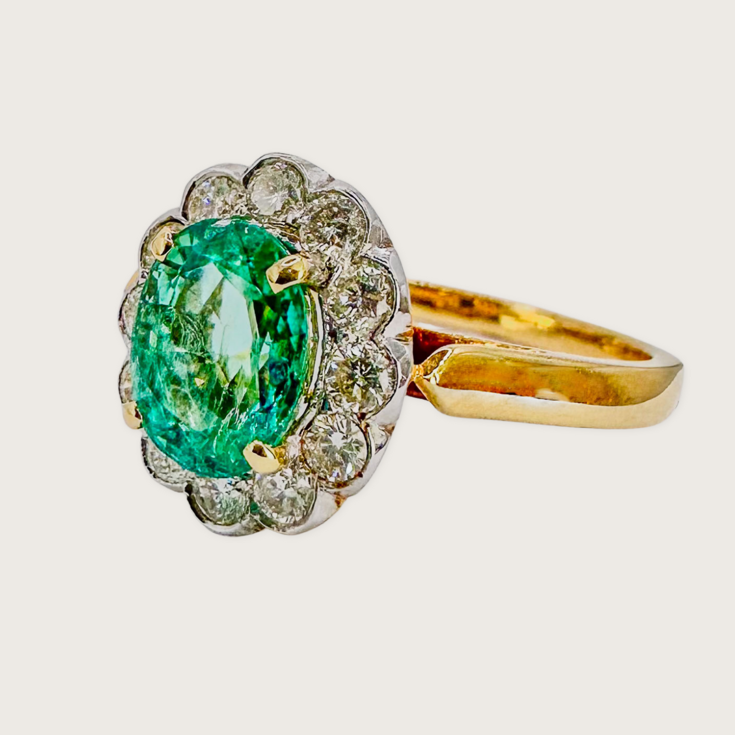 Radiant Bloom - Emerald & Diamond Statement Ring in 18K Gold