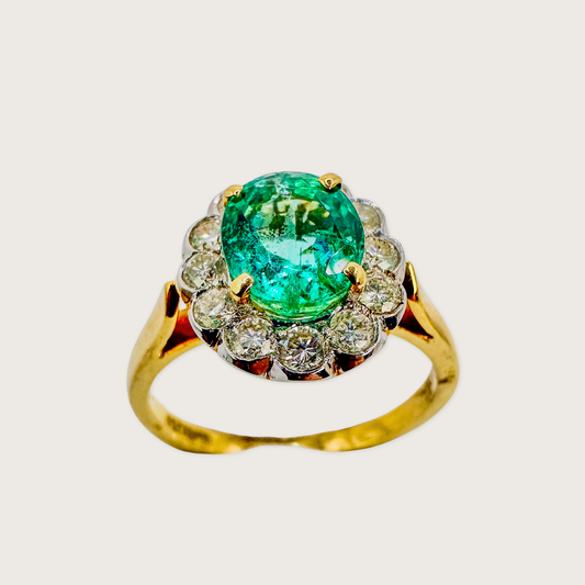 Radiant Bloom - Emerald & Diamond Statement Ring in 18K Gold