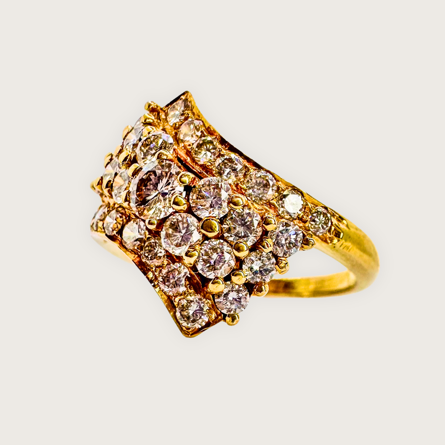 Cascading Brilliance – Multi-Diamond Cluster Ring in 18K Gold