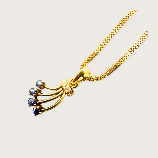 Radiant Fountain – 18K Gold Sapphire & Diamond Pendant