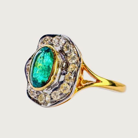 Halo Harmony – Oval Emerald & Diamond Ring in 14K Gold