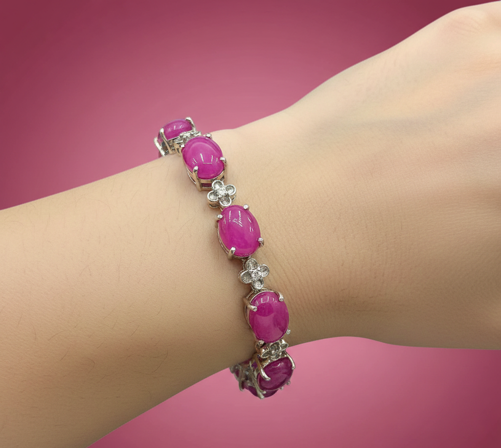 Refined Red Lundi Gemstone Silver Bracelet