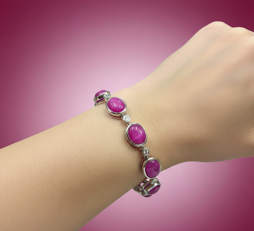 Red Lundi & Lab Diamond Sterling Silver Bracelet