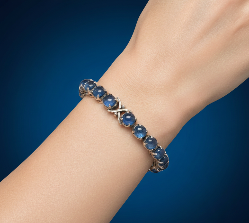 Elegant Blue Sapphire Cabochon Bracelet