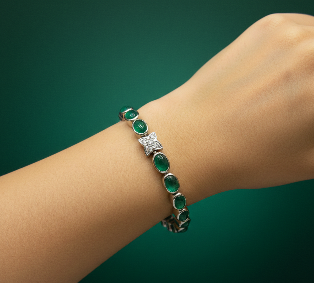 Emerald Radiance Bracelet with Zircon Accents