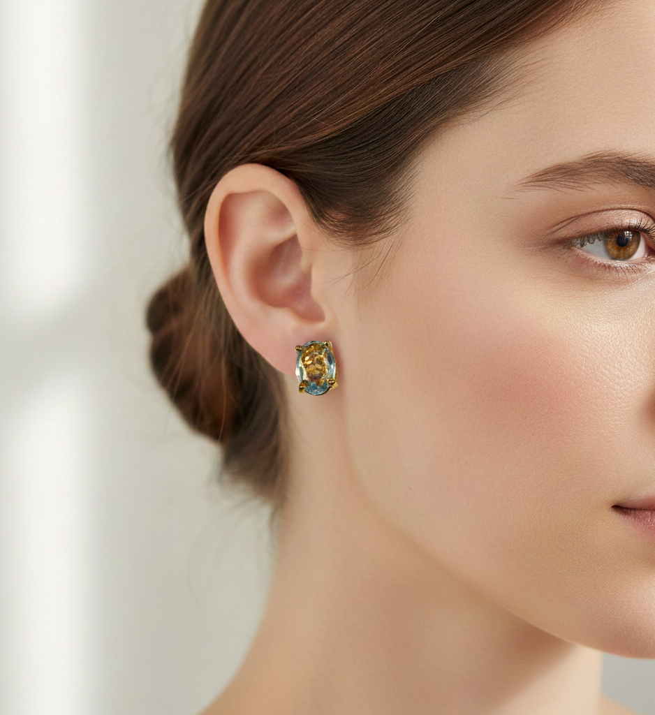 Ocean Glow Aquamarine Stud Earrings in Gold Plating