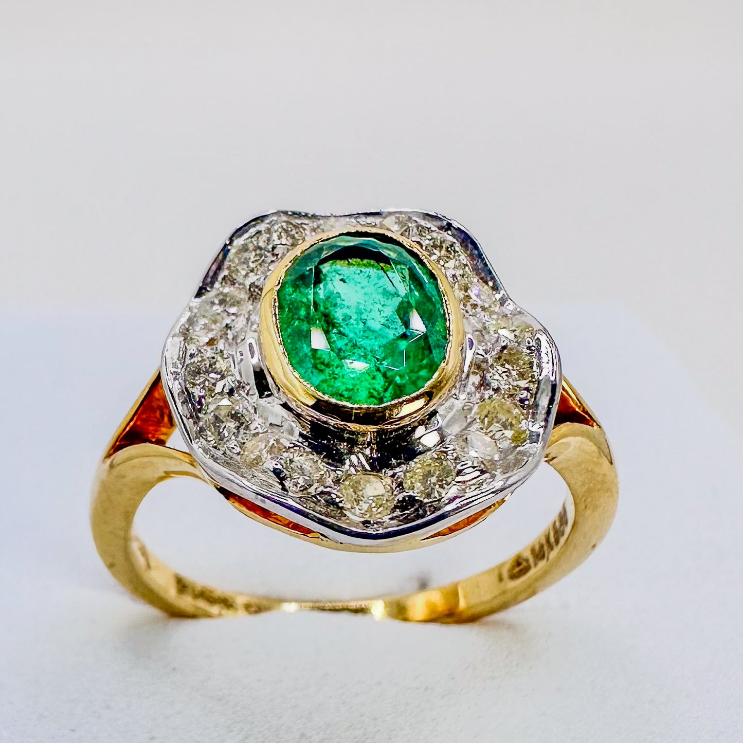 Halo Harmony – Oval Emerald & Diamond Ring in 14K Gold