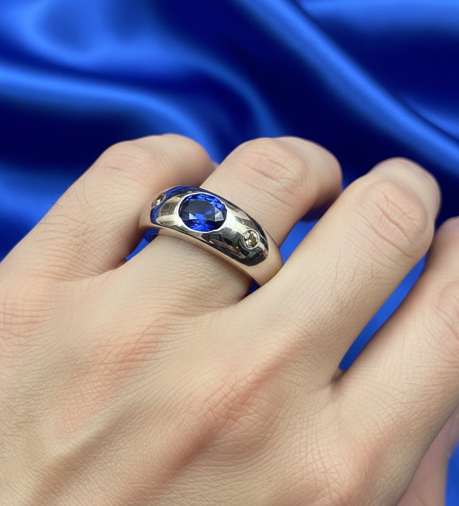 Modern Blue Sapphire Diamond (Lab Grown) Ring