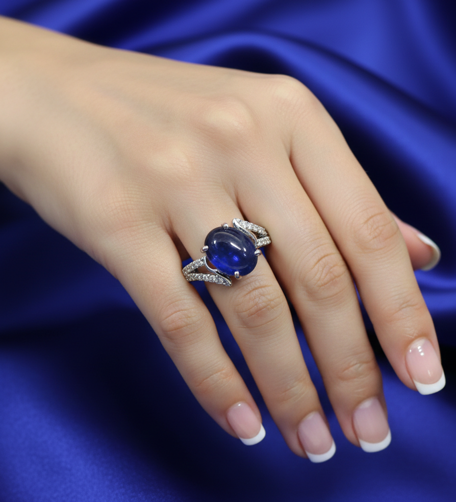 Lundi Star Blue & Diamond Lab Grown Ring in Fine Silver