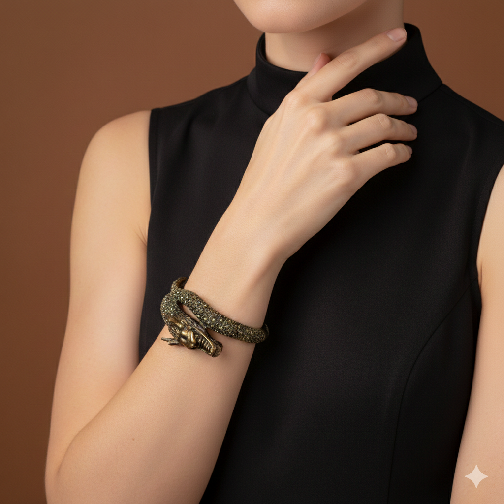 Imperial Dragon Face Silver Bangle
