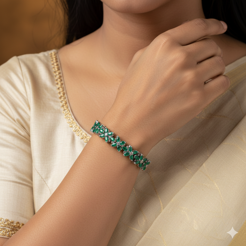 Timeless Emerald & Zirconia Petal Bracelet