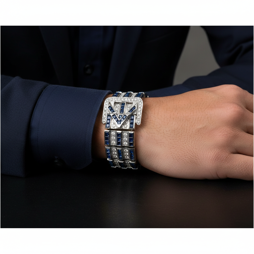 Geometric Blue Sapphire & Zircon Bracelet