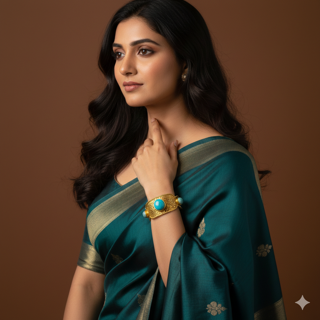 Luxe Turquoise & 18K Gold-Plated Silver Bangle