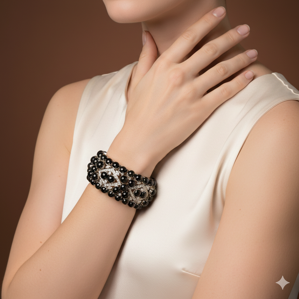 Statement Black Star & Zirconia Layered Bangle