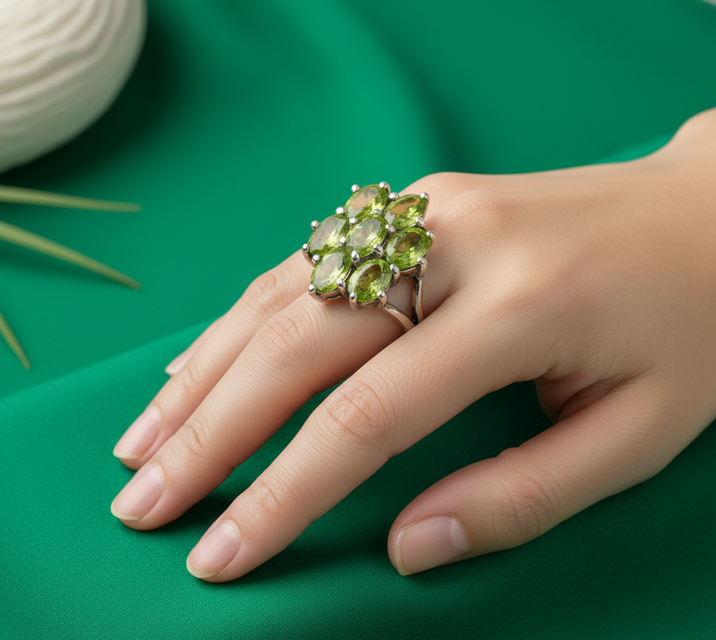 Celestial Green Peridot Cluster Statement Ring